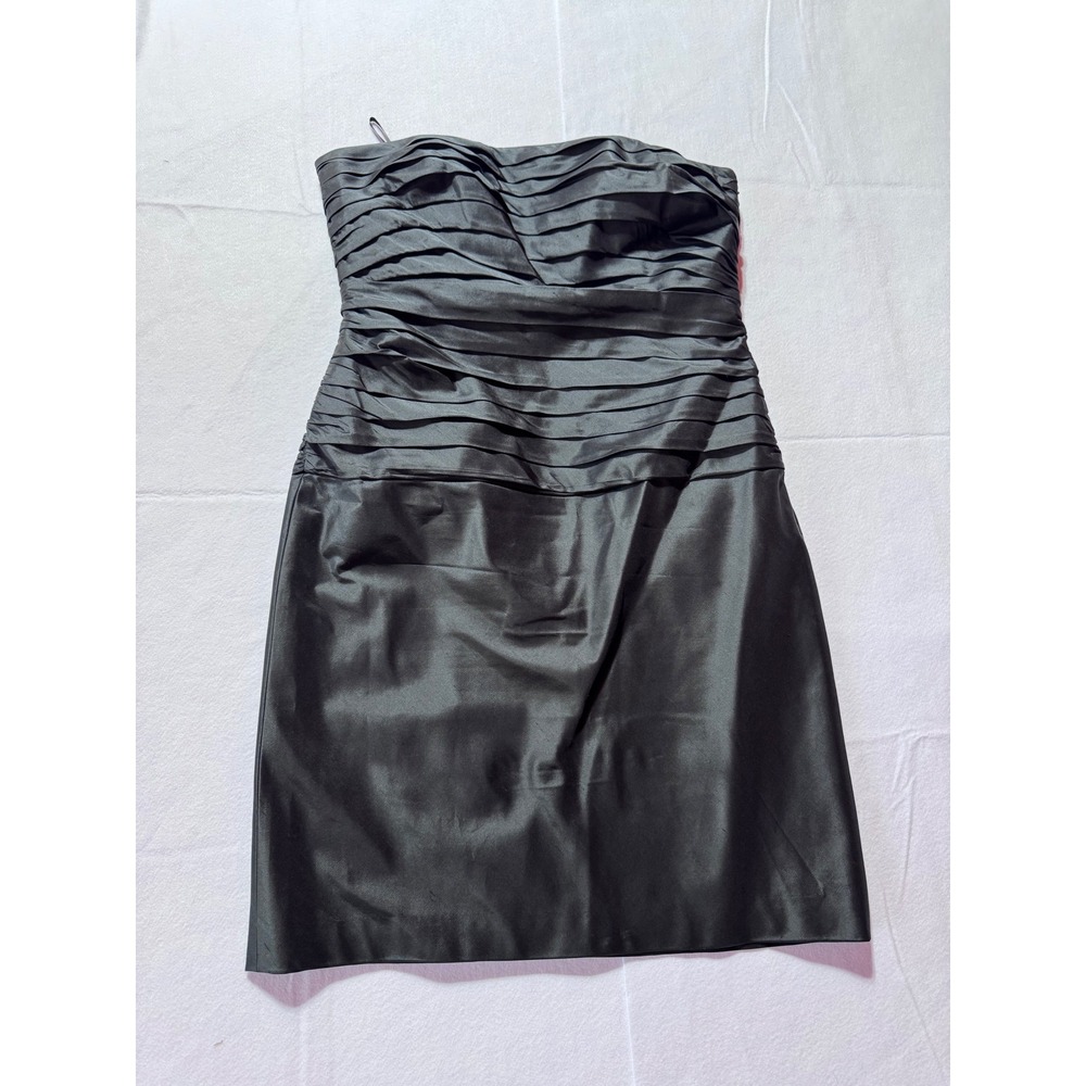 Lauren Ralph Lauren Black Silk Strapless Pleated Tiered Cocktail Dress Size 14